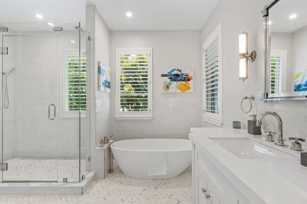 Bathroom, Dual Sink Vanities, Free Standing Baths, Glass Shower, Interior, Recessed Lighting