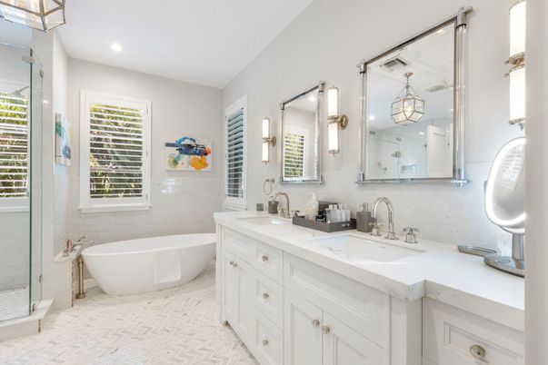 Bathroom, Dual Sink Vanities, Free Standing Baths, Glass Shower, Interior, Pendant Lights, Recessed Lighting