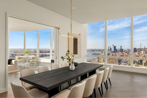Dining room, Interior, Pendant Lights, Recessed Lighting, Water, Wood Texture Flooring