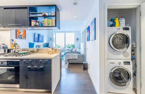 Interior, Recessed Lighting, Utility Closets, Washer, Wood Texture Flooring