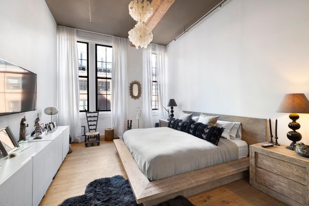 Bedroom, Chandelier, Interior, Wood Texture Flooring