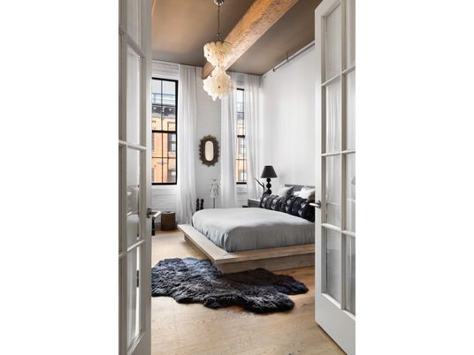 Bedroom, Chandelier, Interior, Wood Texture Flooring