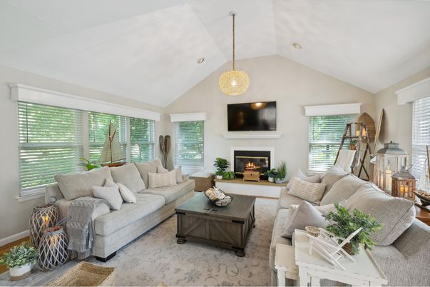 Fireplace, Interior, Living room, Pendant Lights