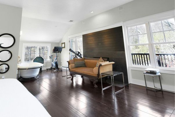 Fitness Equipment, Interior, Recessed Lighting, Wood Texture Flooring, Wooden Walls