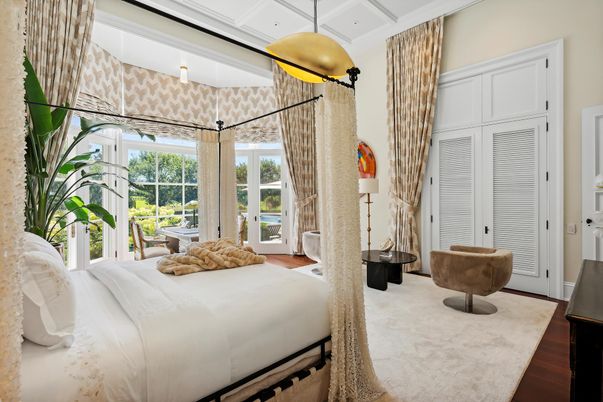 Bedroom, Interior, Pendant Lights, Wood Texture Flooring