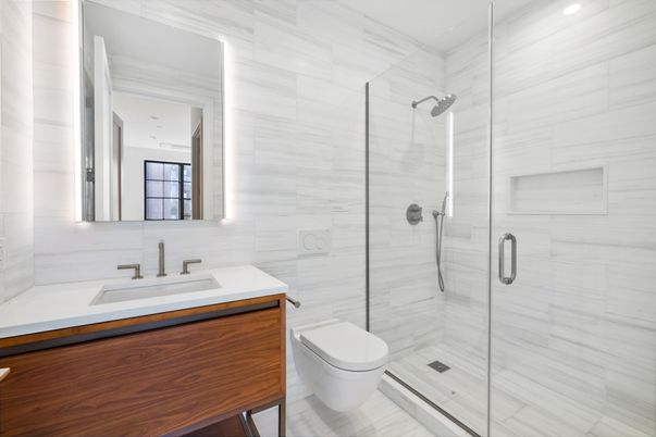 Bathroom, Glass Shower, Interior, Marble Walls