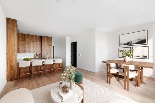 Dining room, Interior, Kitchen, Recessed Lighting, Wood Texture Flooring