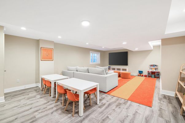 Dining room, Interior, Living room, Recessed Lighting, Wood Texture Flooring