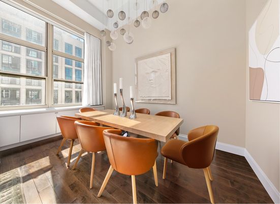 Dining room, Interior, Pendant Lights, Wood Texture Flooring