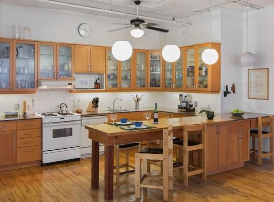 Interior, Kitchen, Pendant Lights, Wood Texture Flooring