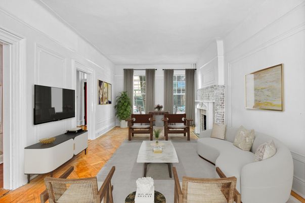 Dining room, Fireplace, Interior, Living room, Wood Texture Flooring