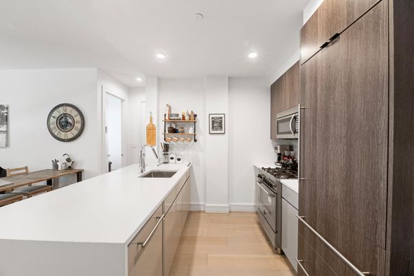 Interior, Kitchen, Recessed Lighting, Wood Texture Flooring