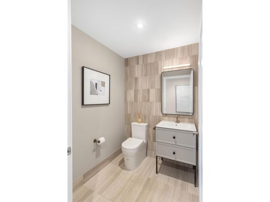 Bathroom, Interior, Recessed Lighting, Wood Texture Flooring