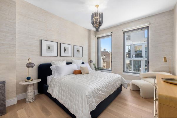 Bedroom, Chandelier, Interior, Wood Texture Flooring