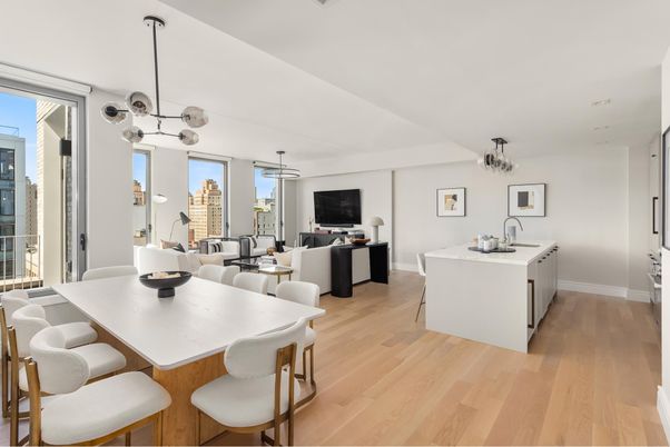 Dining room, Interior, Kitchen, Living room, Pendant Lights, Wood Texture Flooring