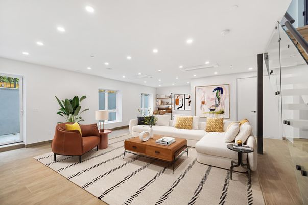 Interior, Living room, Recessed Lighting, Wood Texture Flooring