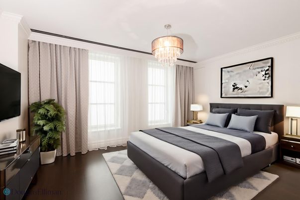 Bedroom, Chandelier, Interior, Wood Texture Flooring