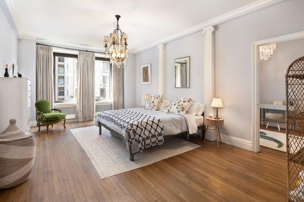 Bedroom, Chandelier, Interior, Wood Texture Flooring
