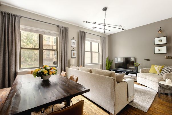 Dining room, Interior, Living room, Pendant Lights, Wood Texture Flooring