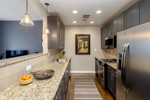 Interior, Kitchen, Pendant Lights, Recessed Lighting, Wood Texture Flooring