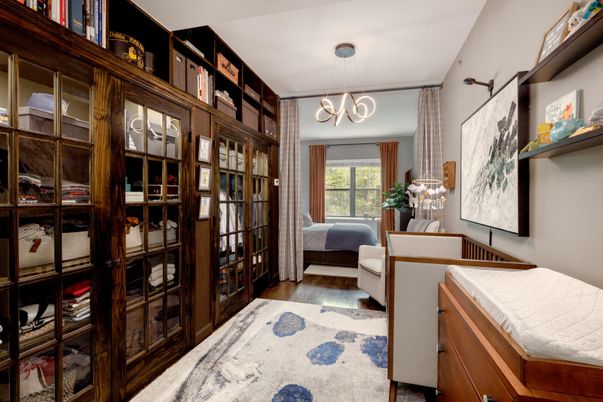 Bedroom, Interior, Pendant Lights, Wood Texture Flooring