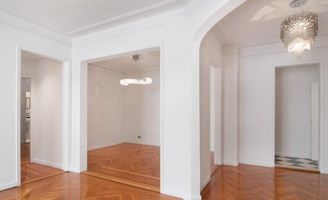 Empty room, Interior, Pendant Lights, Wood Texture Flooring