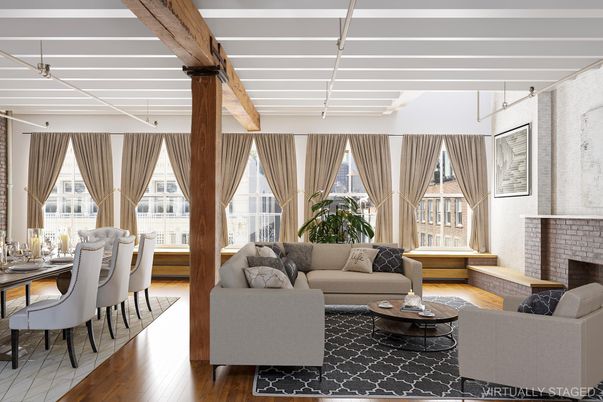 Dining room, Fireplace, Interior, Living room, Wooden Beams, Wood Texture Flooring