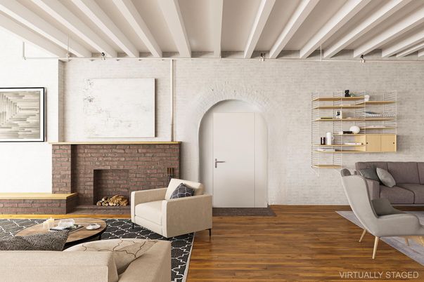 Fireplace, Interior, Living room, Stone Walls, Wood Texture Flooring
