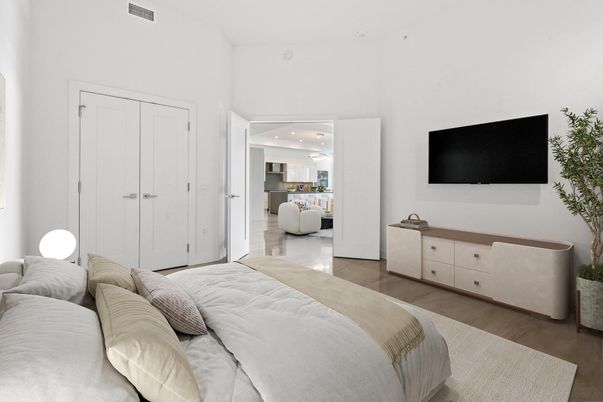 Bedroom, Interior, Kitchen, Pendant Lights, Recessed Lighting, Wood Texture Flooring