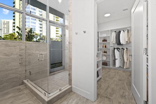 Bathroom, Glass Shower, Interior, Recessed Lighting, Walk-in Closets