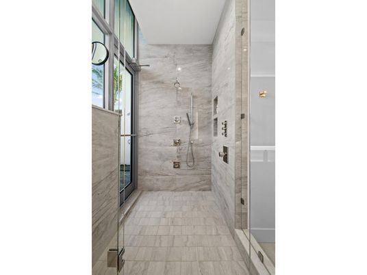Bathroom, Glass Shower, Interior, Marble Walls