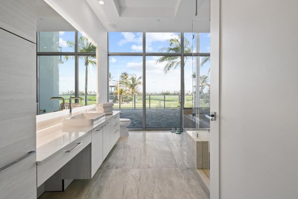 Bathroom, Dual Sink Vanities, Interior, Marble, Recessed Lighting