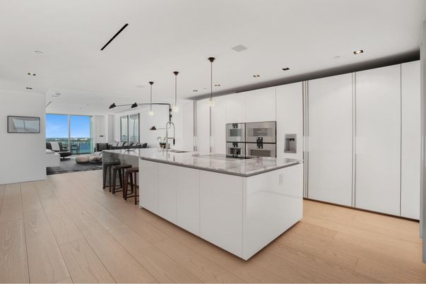 Interior, Kitchen, Living room, Pendant Lights, Recessed Lighting, Stainless Steel Appliances, Wood Texture Flooring