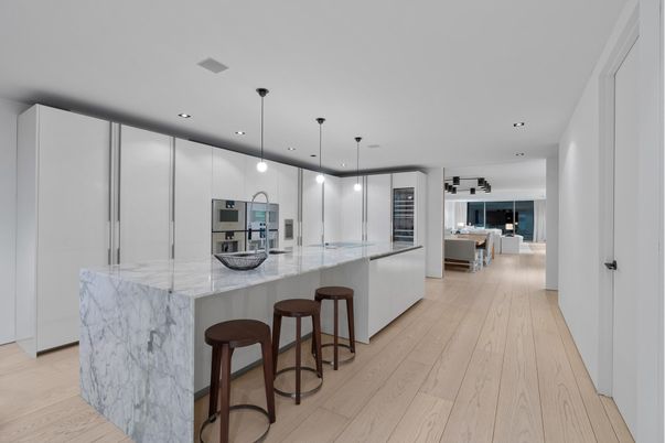 Interior, Kitchen, Living room, Pendant Lights, Recessed Lighting, Stainless Steel Appliances, Wood Texture Flooring