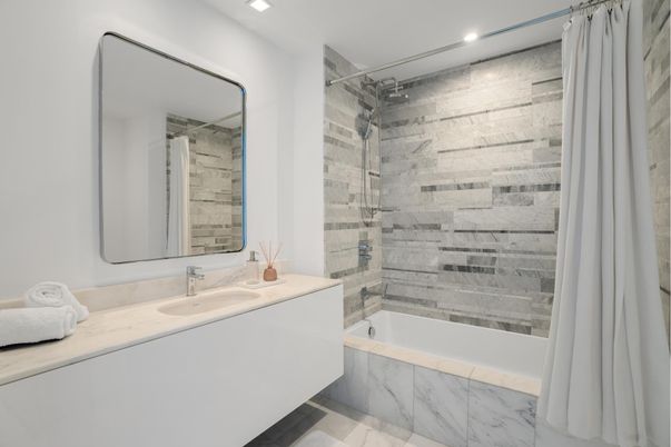 Bathroom, Glass Shower, Interior, Marble, Recessed Lighting