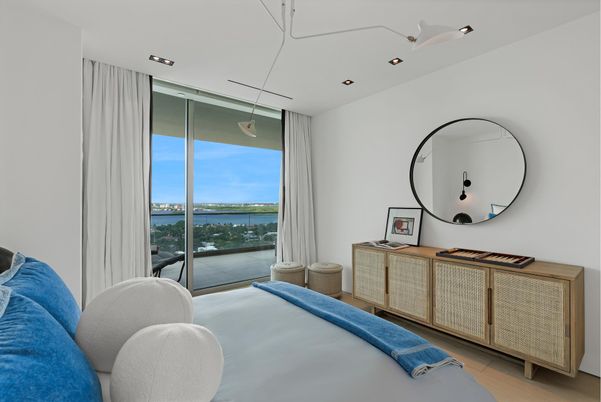 Bedroom, Interior, Recessed Lighting, Water, Wood Texture Flooring
