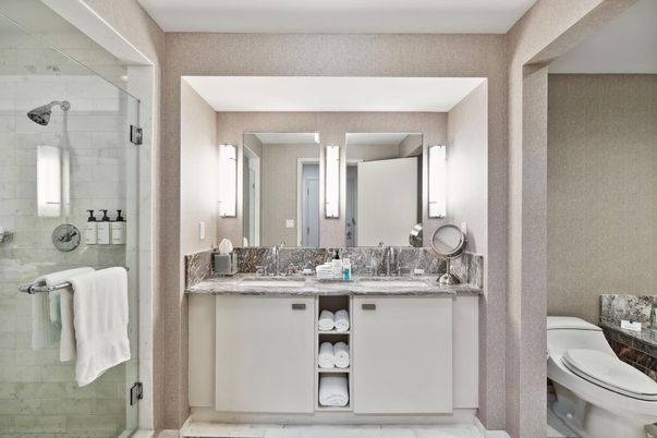 Bathroom, Dual Sink Vanities, Glass Shower, Interior