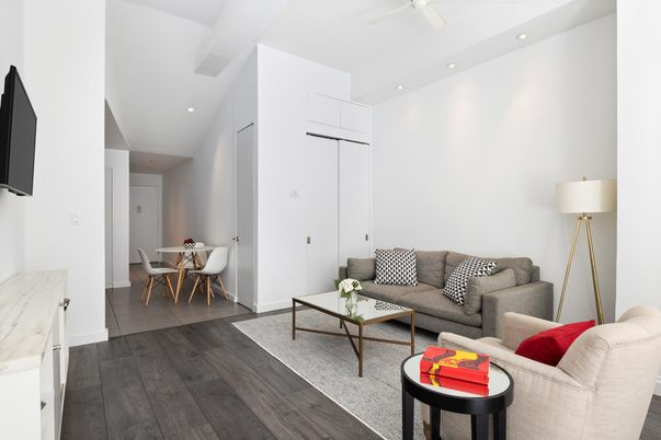 Dining room, Interior, Living room, Recessed Lighting, Wood Texture Flooring