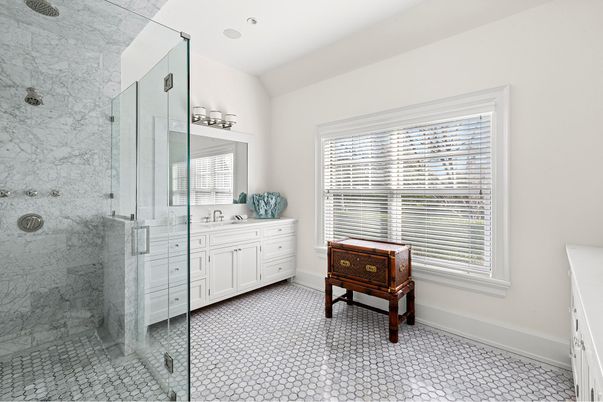 Bathroom, Glass Shower, Interior, Marble Walls