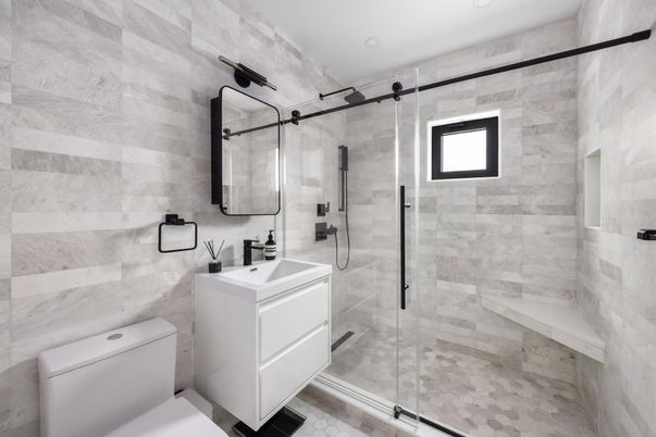 Bathroom, Glass Shower, Interior, Recessed Lighting