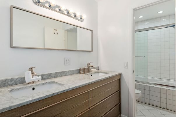 Bathroom, Dual Sink Vanities, Glass Shower, Interior, Recessed Lighting