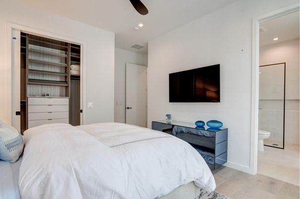 Bedroom, Interior, Recessed Lighting, Wood Texture Flooring