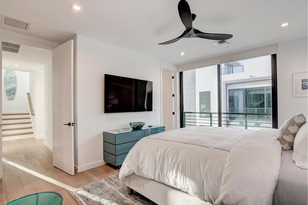 Bedroom, Interior, Recessed Lighting, Wood Texture Flooring