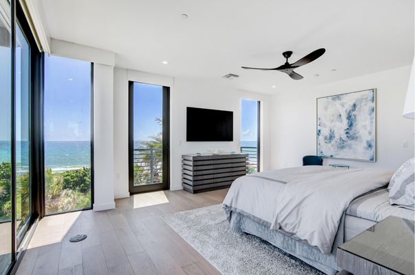 Bedroom, Interior, Recessed Lighting, Water, Wood Texture Flooring