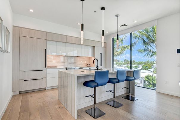 Interior, Kitchen, Pendant Lights, Recessed Lighting, Wood Texture Flooring