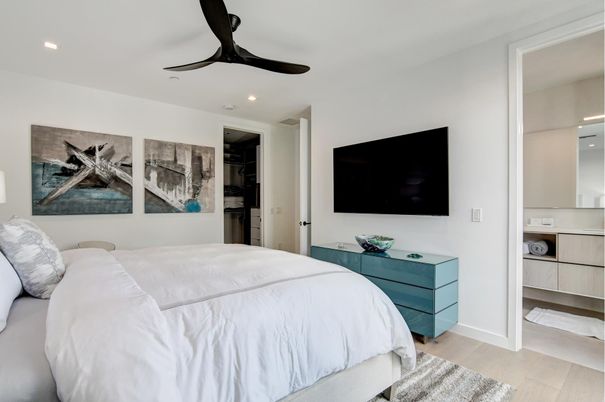 Bedroom, Interior, Recessed Lighting, Wood Texture Flooring