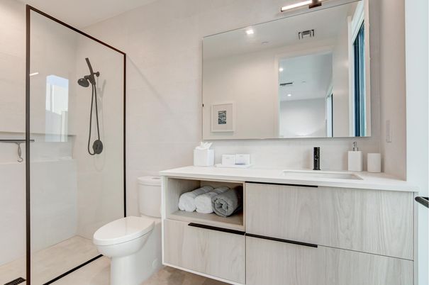 Bathroom, Glass Shower, Interior, Recessed Lighting