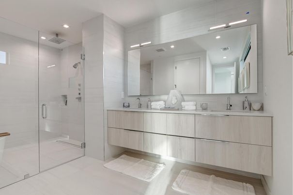 Bathroom, Dual Sink Vanities, Glass Shower, Interior, Recessed Lighting