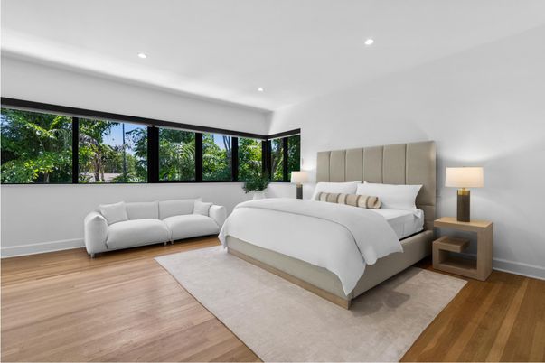 Bedroom, Interior, Recessed Lighting, Wood Texture Flooring