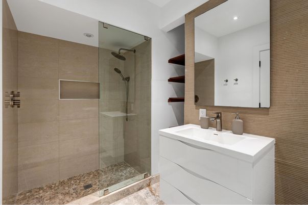 Bathroom, Glass Shower, Interior, Recessed Lighting